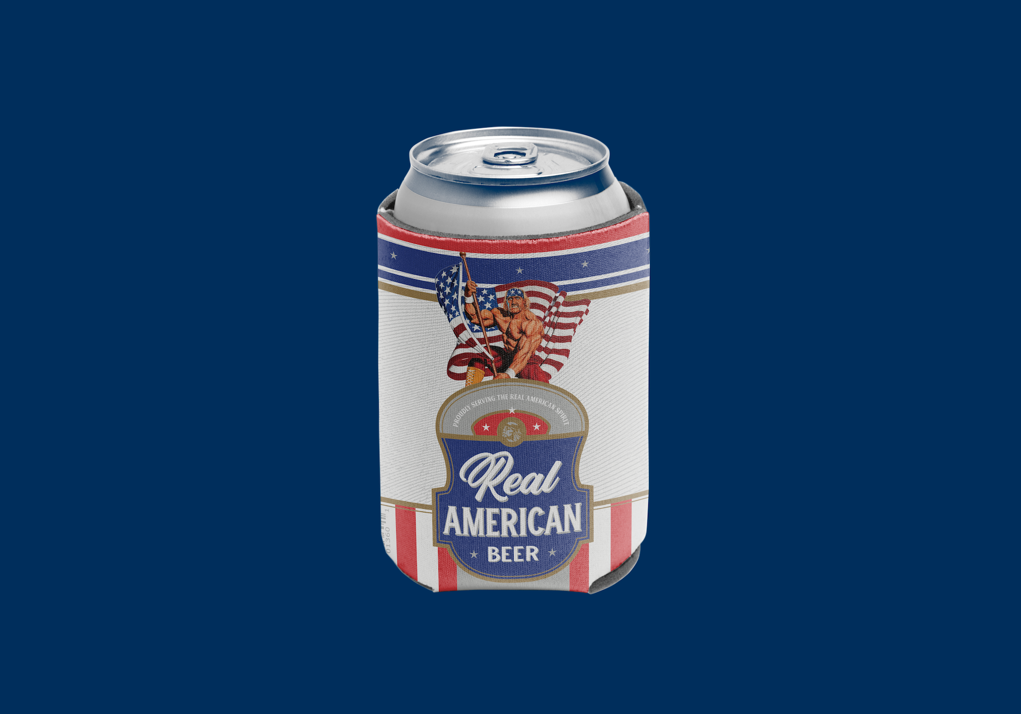 Can koozie with beer label graphic